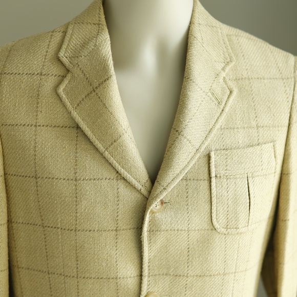 Boys Blazer Polo Ralph Lauren Linen Silk Blend Windowpane Beige Size 16 Like New - Picture 5 of 11